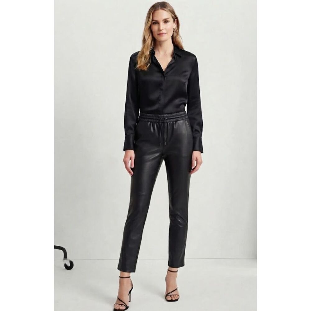 LOFT Faux Leather High Waist Drawstring Pull On Ankle Pants Women's Size Medium